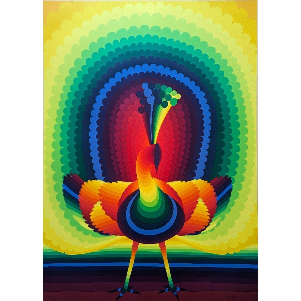 現代美術 靉嘔 Ay-O 「孔雀」1976 シルクスクリーン 132/200 /T23 靉嘔